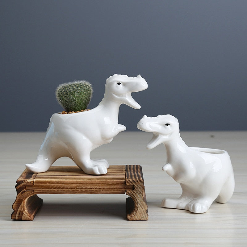 white t rex dinosaur planters perfect for t rex gifts